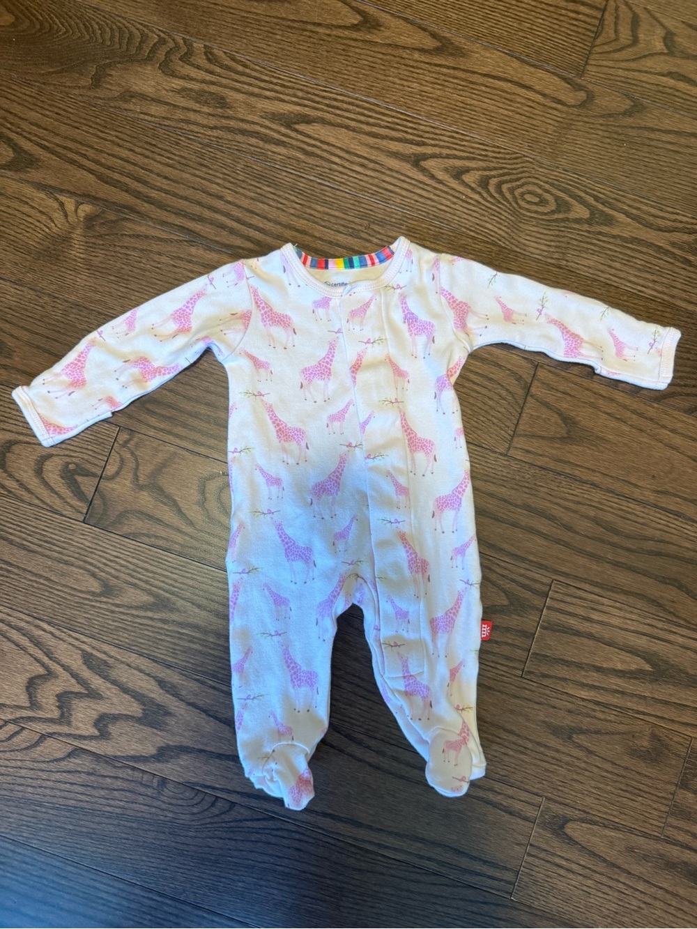 Magnetic Me White Footed One-Piece with Pink Giraffe Print